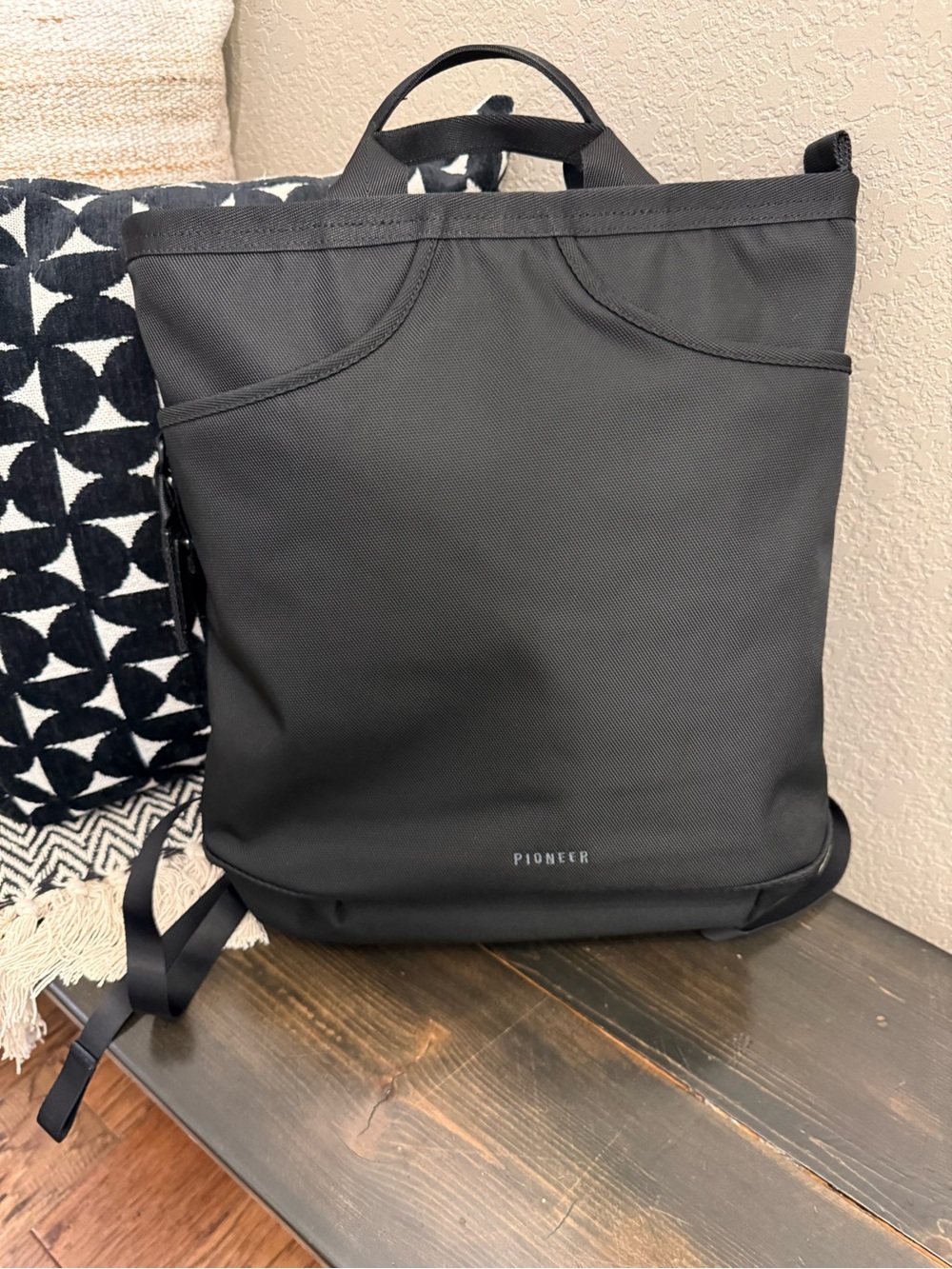 PIONEER Black Slim Everyday Backpack Tote